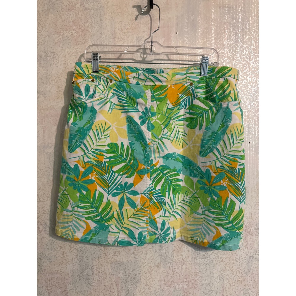 Hearts of Palm Tropical Palm Leaf Print Skort Green Yellow Size 12